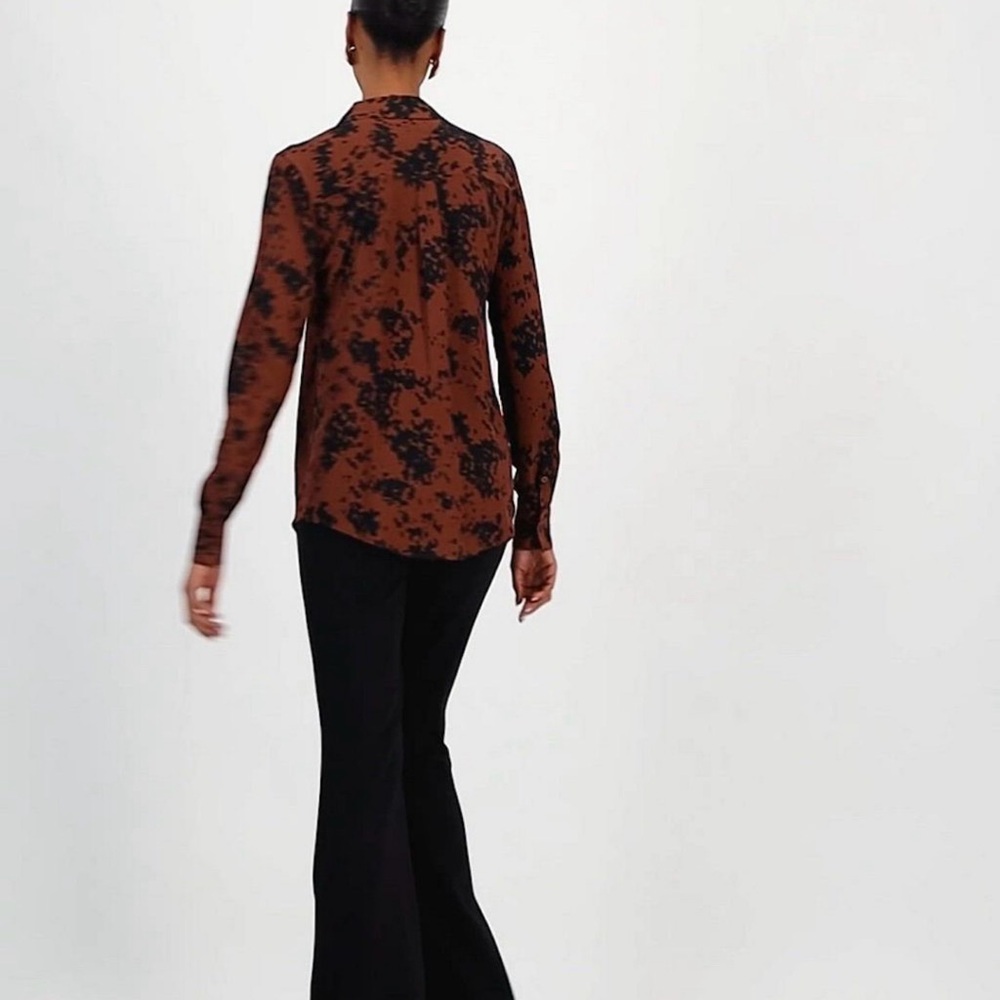 Maison D’Amelie Flower Rust Orange Button Down Blouse